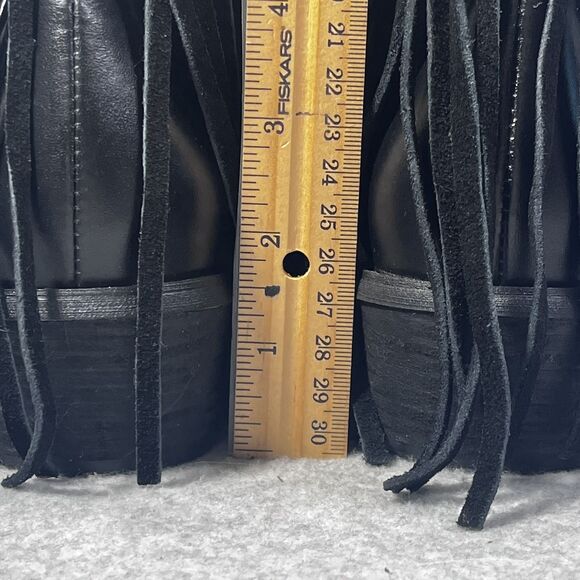 Black Fringe Ankle Boots Womens Size 8 Western Cowgirl Suede Pull On Booties - Picture 4 of 11